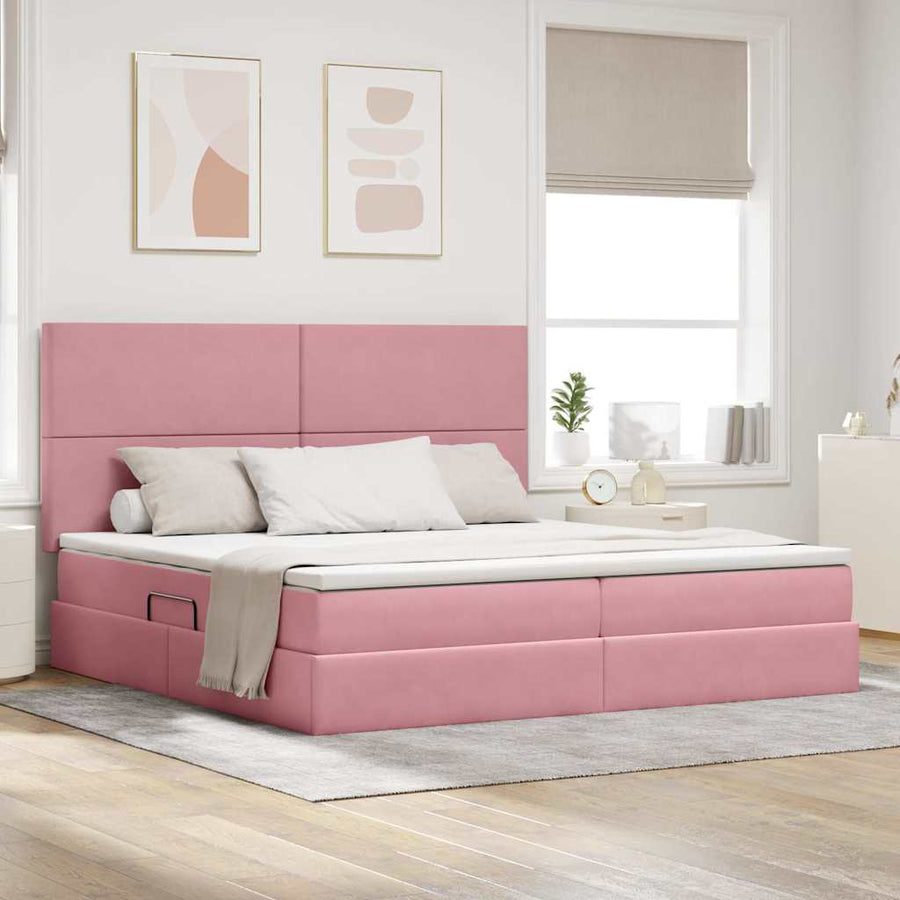 Bed met LED -striplichten met opslag Roze 200 x 200 cm Fluweel