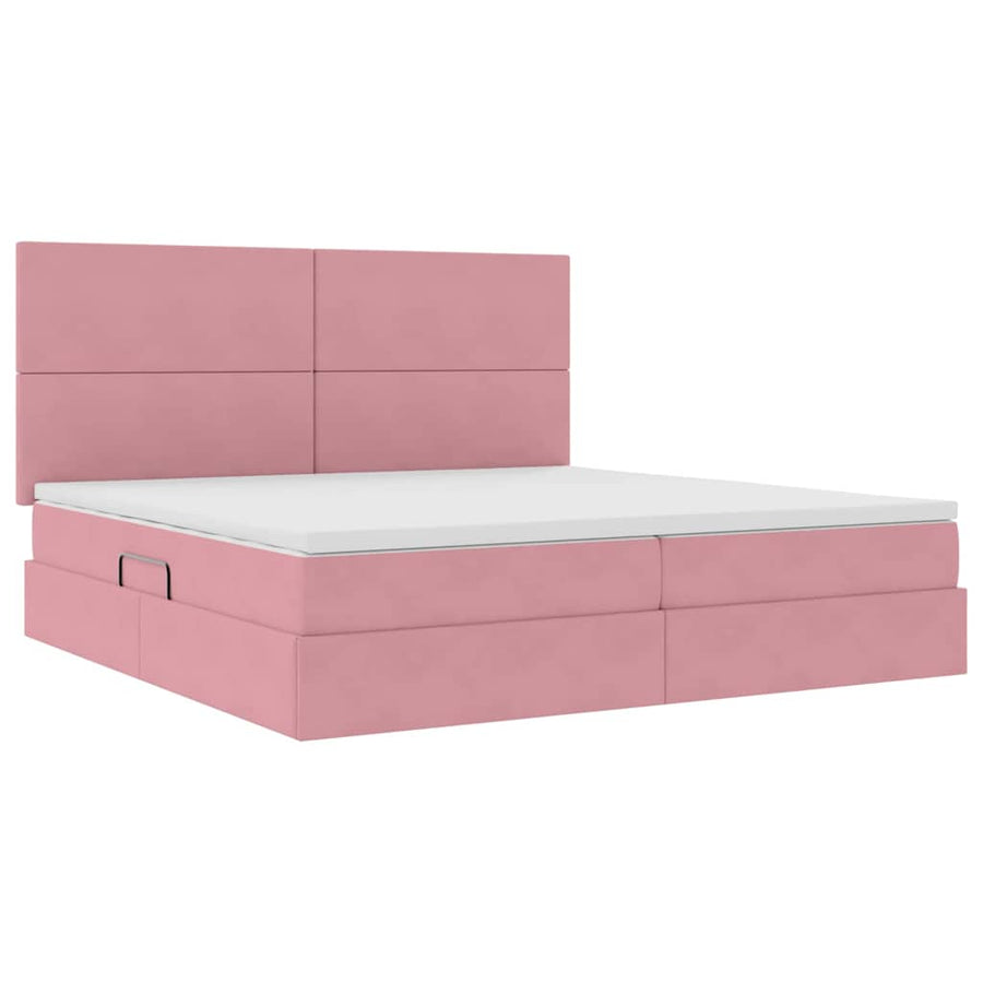 Bed met LED -striplichten met opslag Roze 200 x 200 cm Fluweel