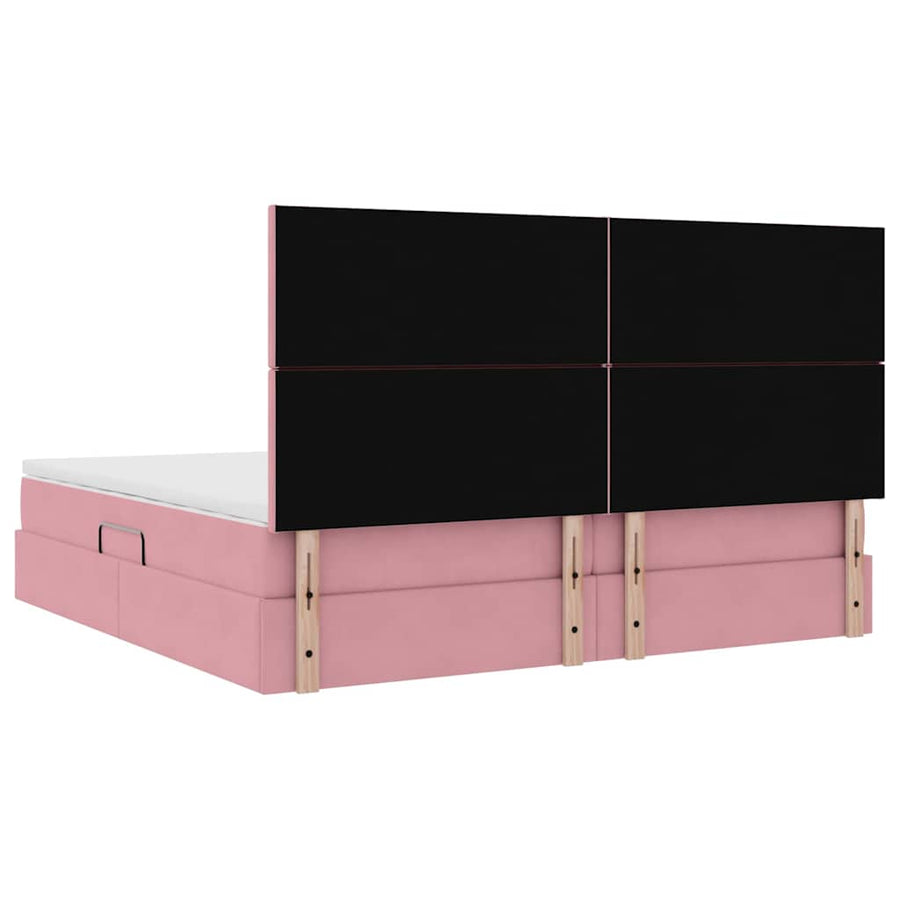 Bed met LED -striplichten met opslag Roze 200 x 200 cm Fluweel