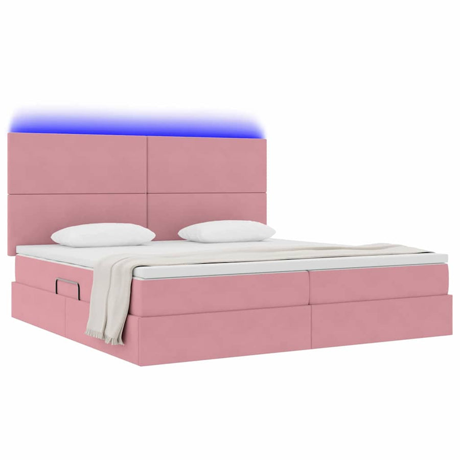 Bed met LED -striplichten met opslag Roze 200 x 200 cm Fluweel