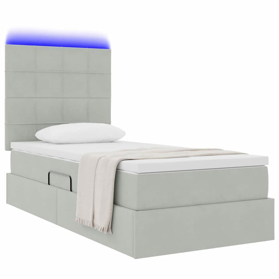 Opbergbed met LED met matras Lichtgrijs 90 x 190 cm Fluweel