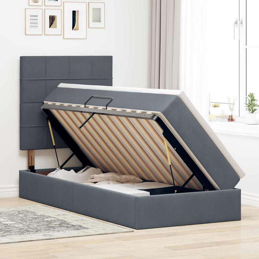 Opbergbed met LED met matras Donkergrijs 90 x 190 cm Fluweel