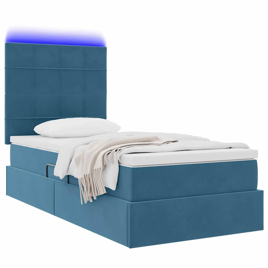 Opbergbed met LED met matras Donkerblauw 90 x 190 cm Fluweel