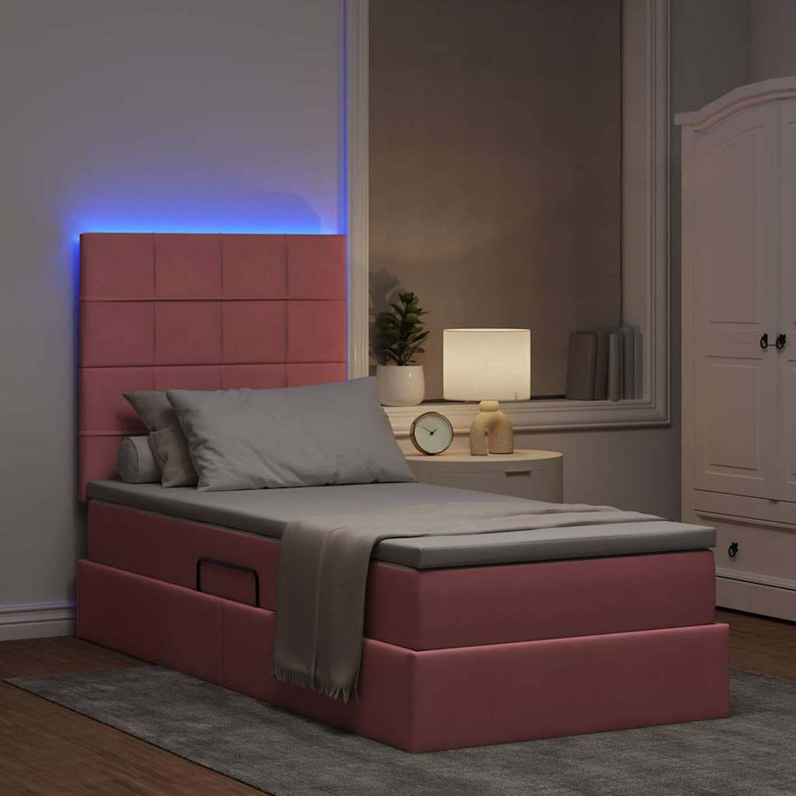 Opbergbed met LED met matras met LED Roze 90 x 190 cm Fluweel