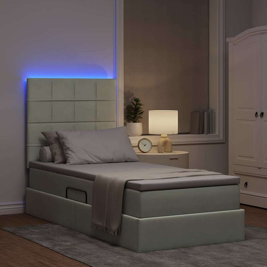 Opbergbed met LED met matras Lichtgrijs 90 x 200 cm Fluweel