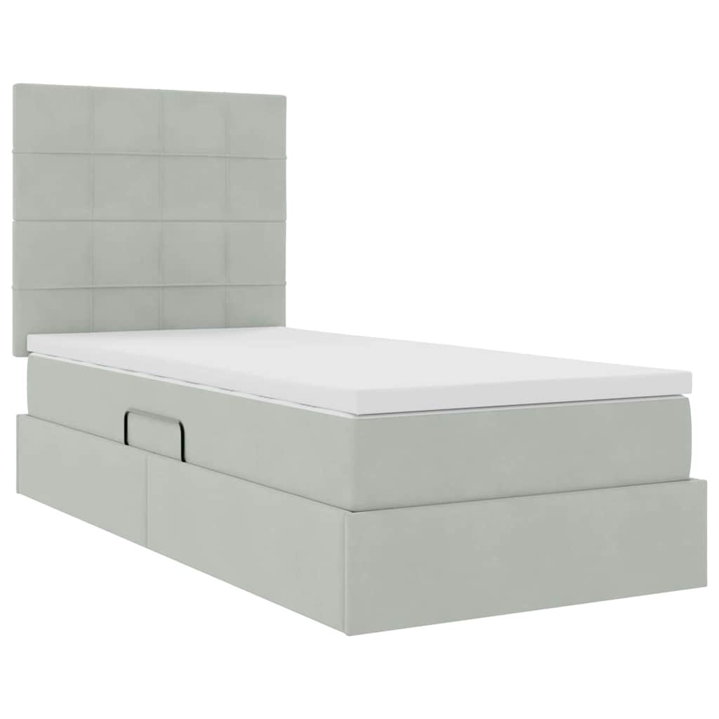 Opbergbed met LED met matras Lichtgrijs 90 x 200 cm Fluweel