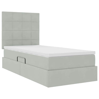 Opbergbed met LED met matras Lichtgrijs 90 x 200 cm Fluweel