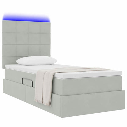 Opbergbed met LED met matras Lichtgrijs 90 x 200 cm Fluweel