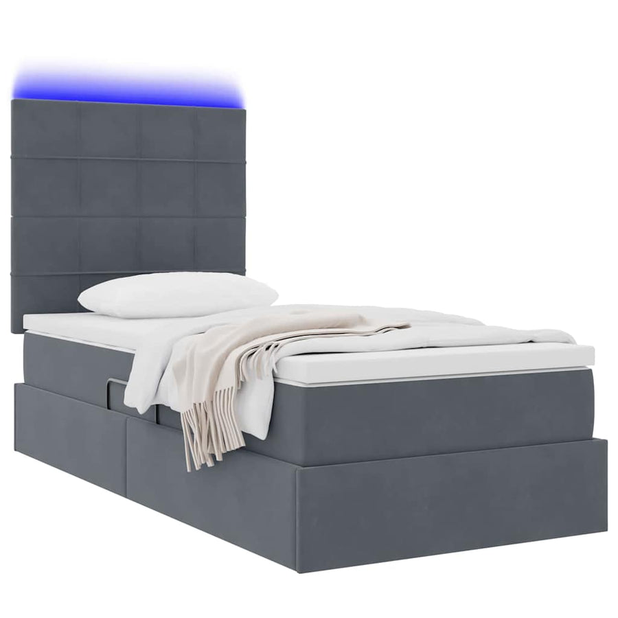 Opbergbed met LED met matras Donkergrijs 90 x 200 cm Fluweel