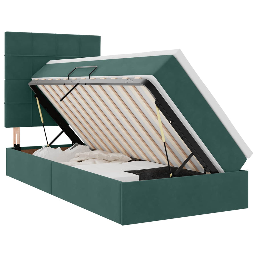 Opbergbed met LED met matras Donkergroen 90 x 200 cm Fluweel