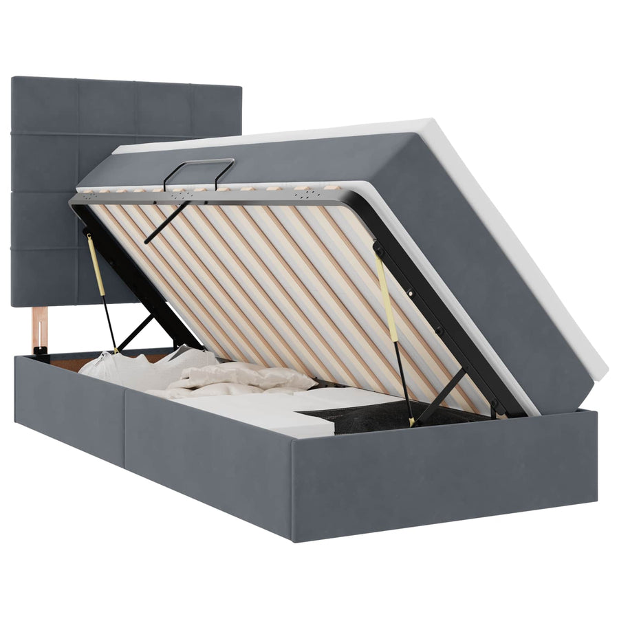 Opbergbed met LED met matras Donkergrijs 100 x 200 cm Fluweel