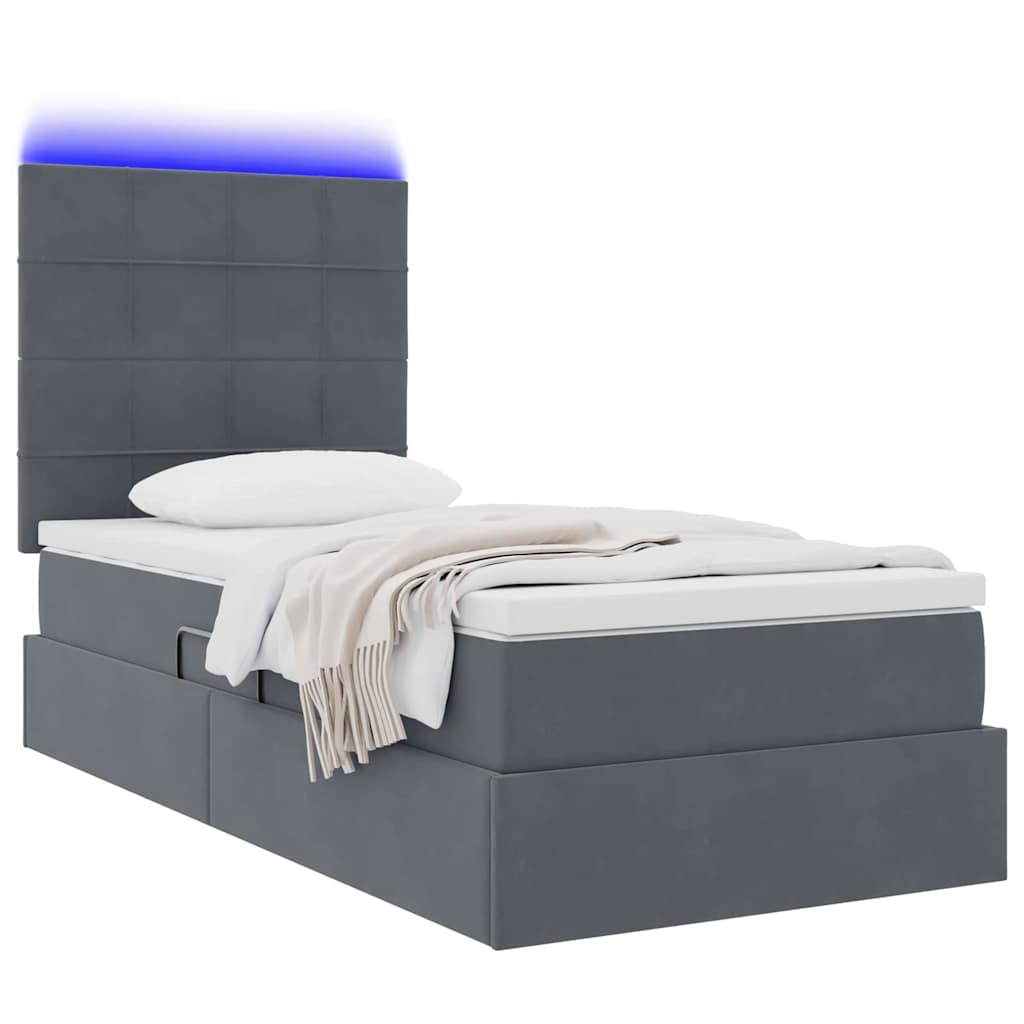 Opbergbed met LED met matras Donkergrijs 100 x 200 cm Fluweel