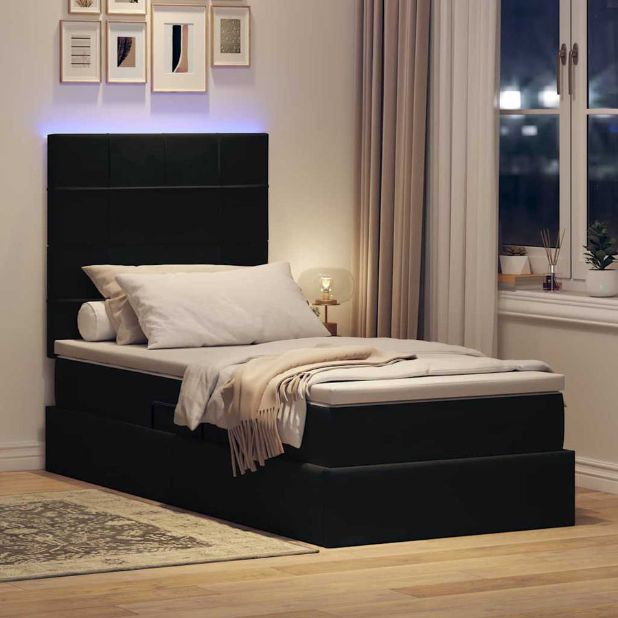 Opbergbed met LED met matras met LED Zwart 100 x 200 cm Fluweel