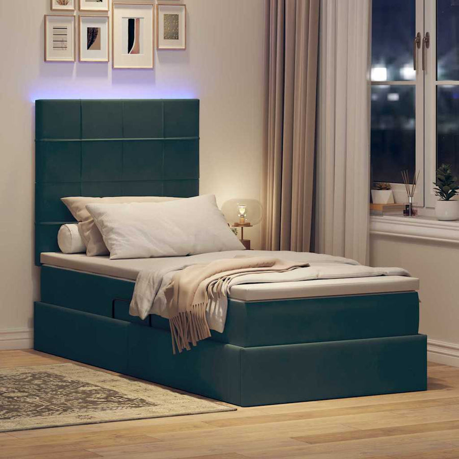 Opbergbed met LED met matras Donkergroen 100 x 200 cm Fluweel