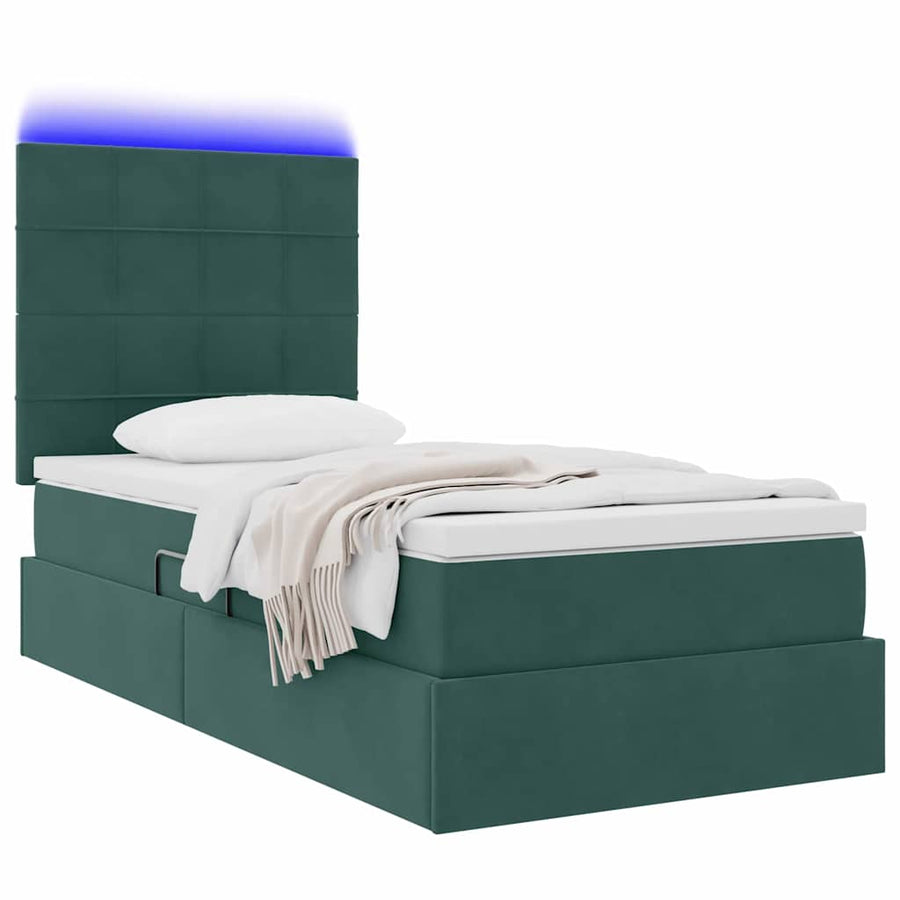 Opbergbed met LED met matras Donkergroen 100 x 200 cm Fluweel