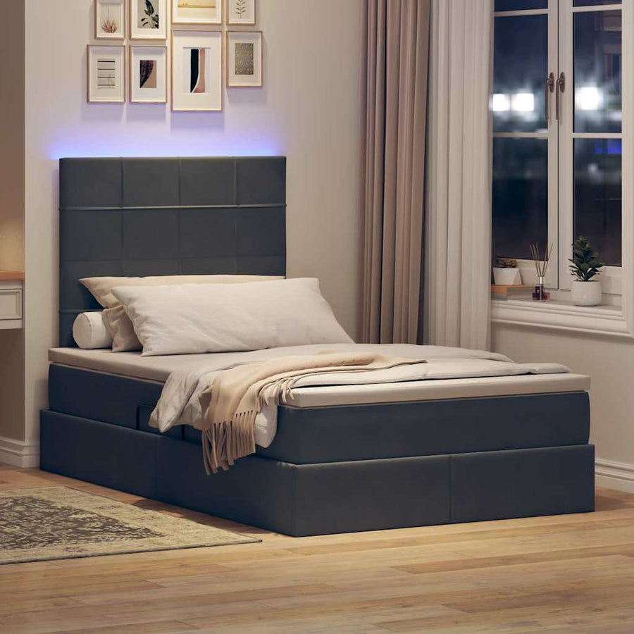 Bed met LED -striplichten Donkergrijs 120 x 200 cm Fluweel