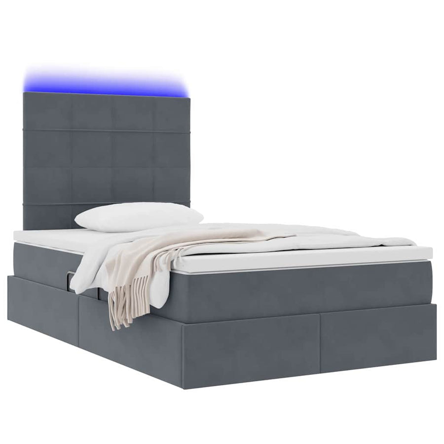 Bed met LED -striplichten Donkergrijs 120 x 200 cm Fluweel