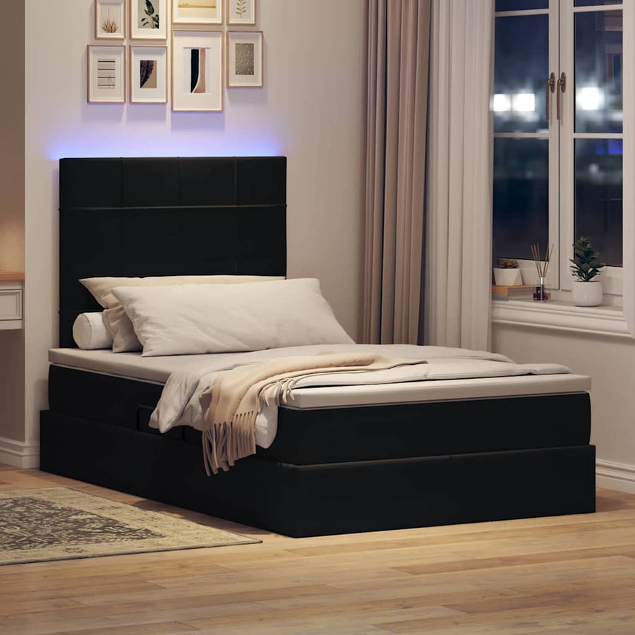 Bed met LED -striplichten met opslag Zwart 120 x 200 cm Fluweel