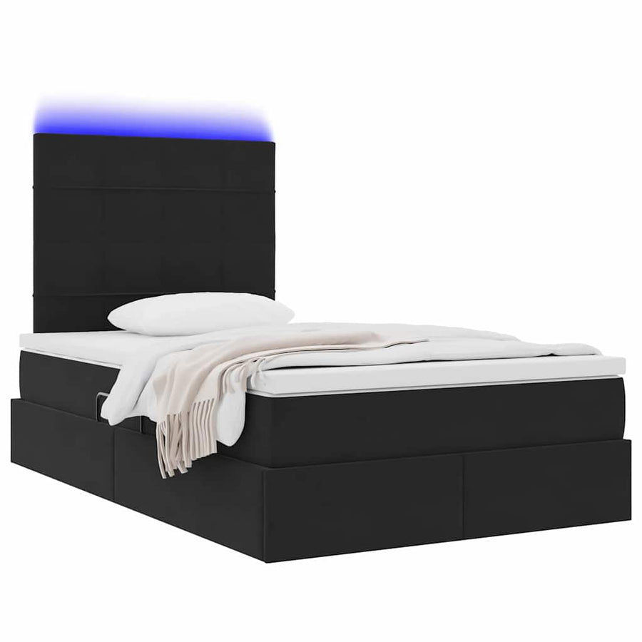 Bed met LED -striplichten met opslag Zwart 120 x 200 cm Fluweel