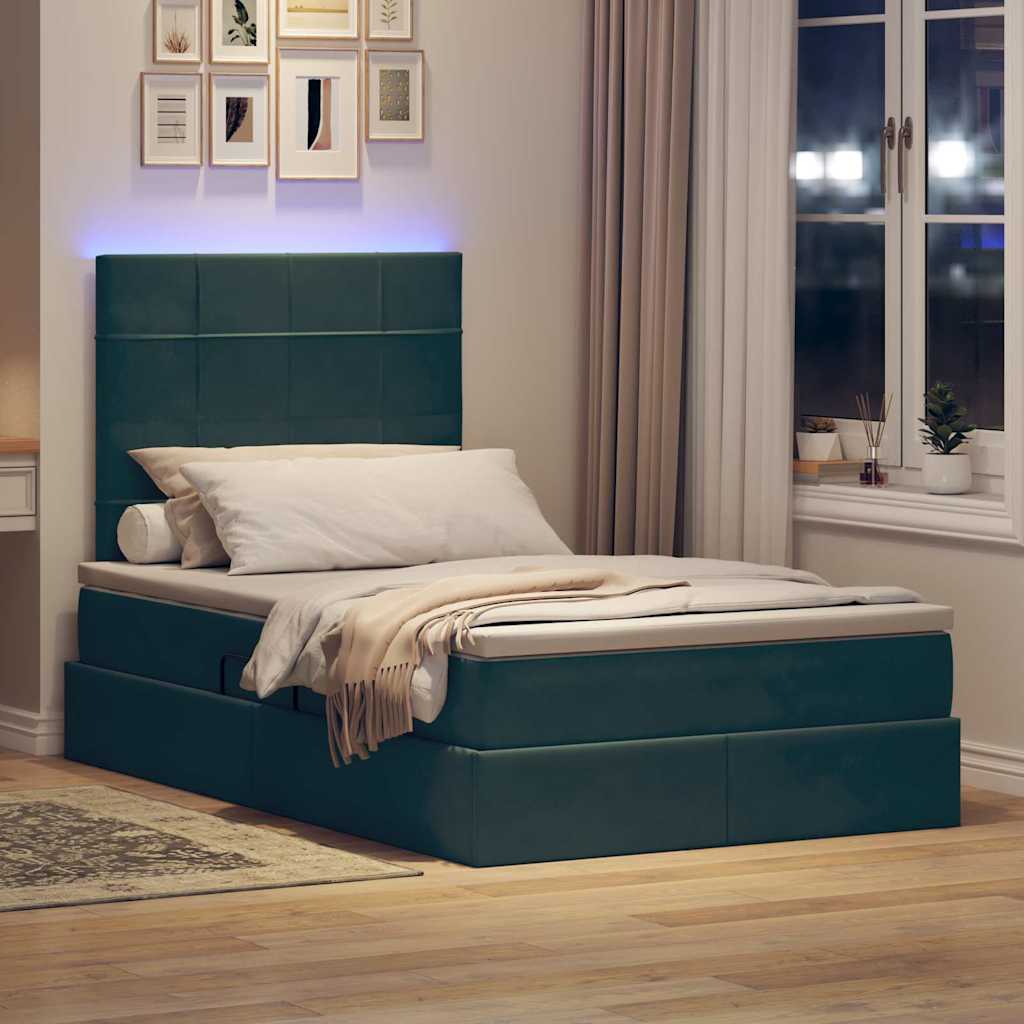 Bed met LED -striplichten Donkergroen 120 x 200 cm Fluweel