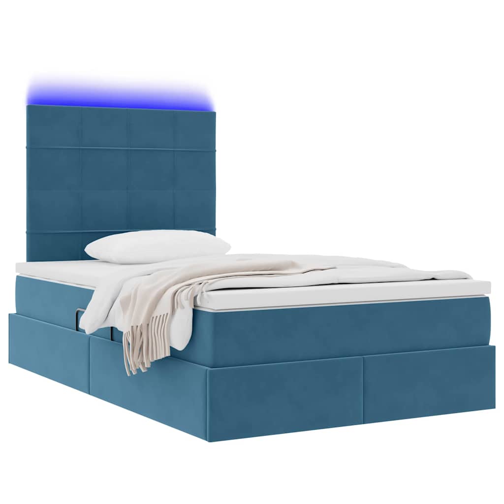 Bed met LED -striplichten Donkerblauw 120 x 200 cm Fluweel