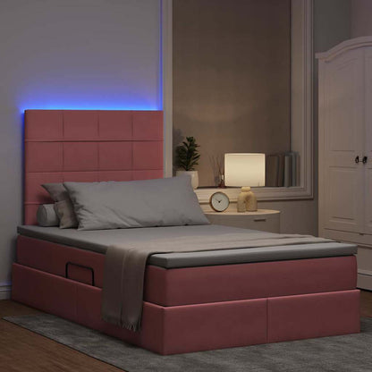 Bed met LED -striplichten met opslag Roze 120 x 200 cm Fluweel