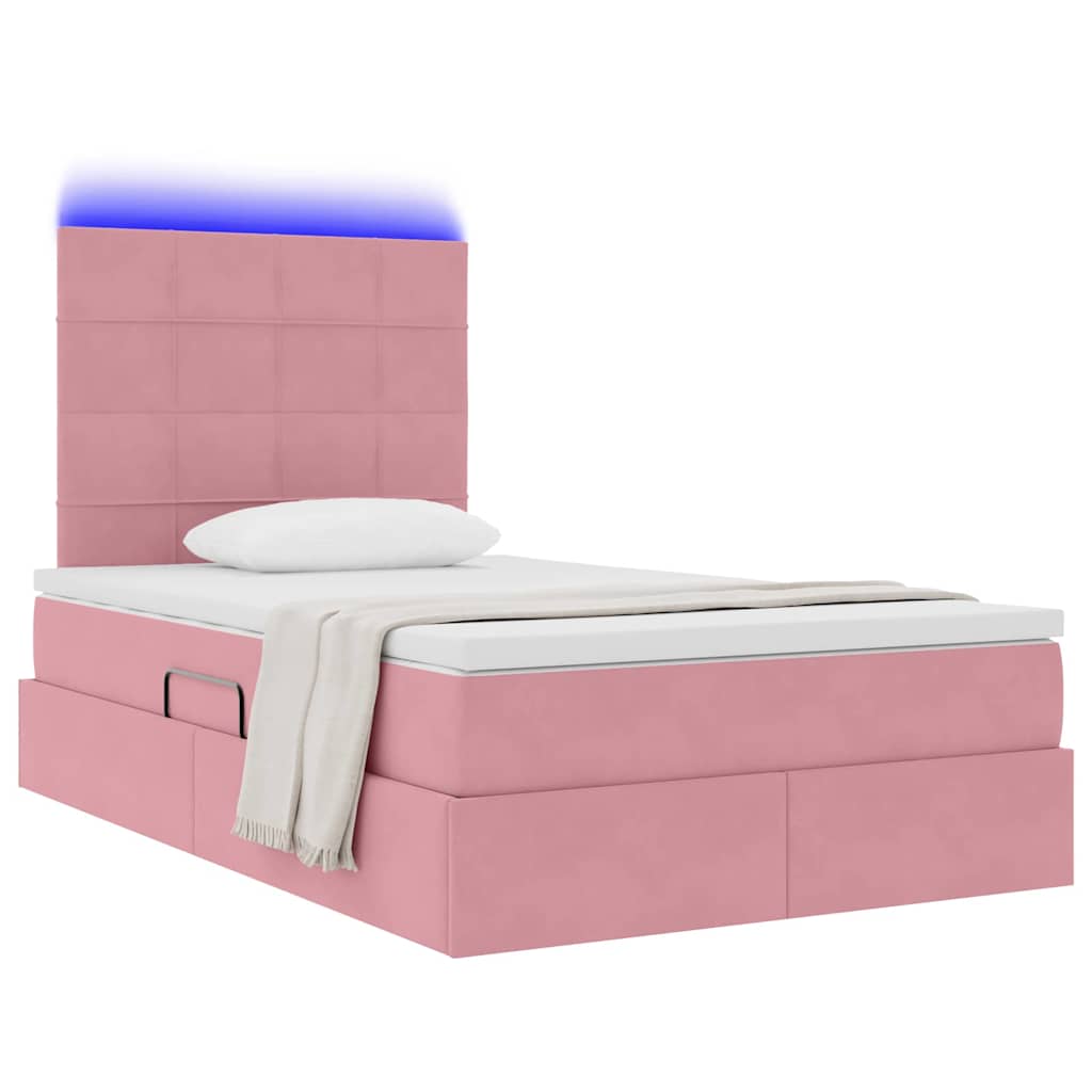 Bed met LED -striplichten met opslag Roze 120 x 200 cm Fluweel