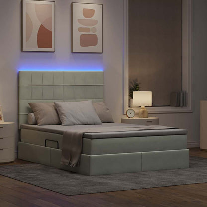 Bed met LED -striplichten Lichtgrijs 140 x 190 cm Fluweel