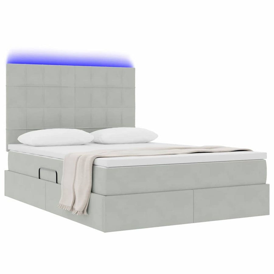 Bed met LED -striplichten Lichtgrijs 140 x 190 cm Fluweel