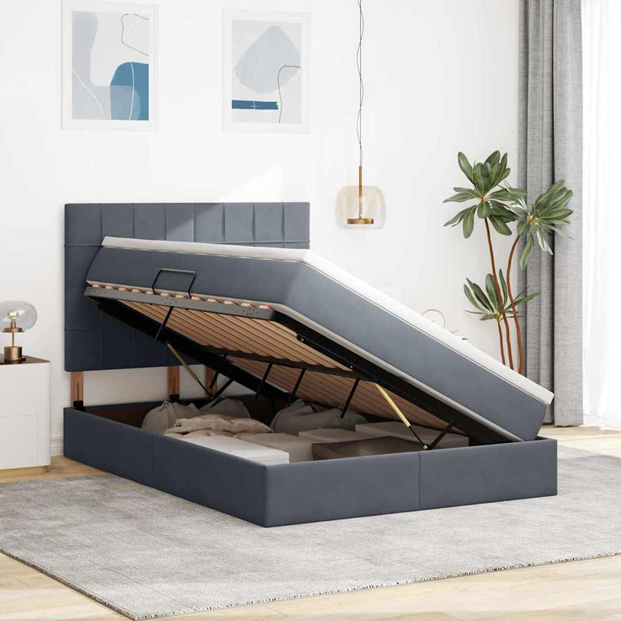 Bed met LED -striplichten Donkergrijs 140 x 200 cm Fluweel