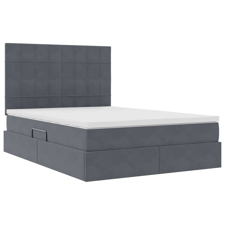 Bed met LED -striplichten Donkergrijs 140 x 200 cm Fluweel