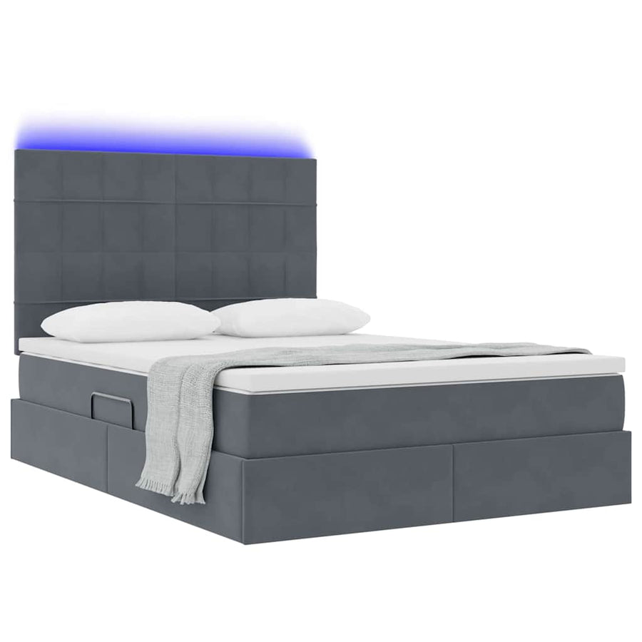 Bed met LED -striplichten Donkergrijs 140 x 200 cm Fluweel