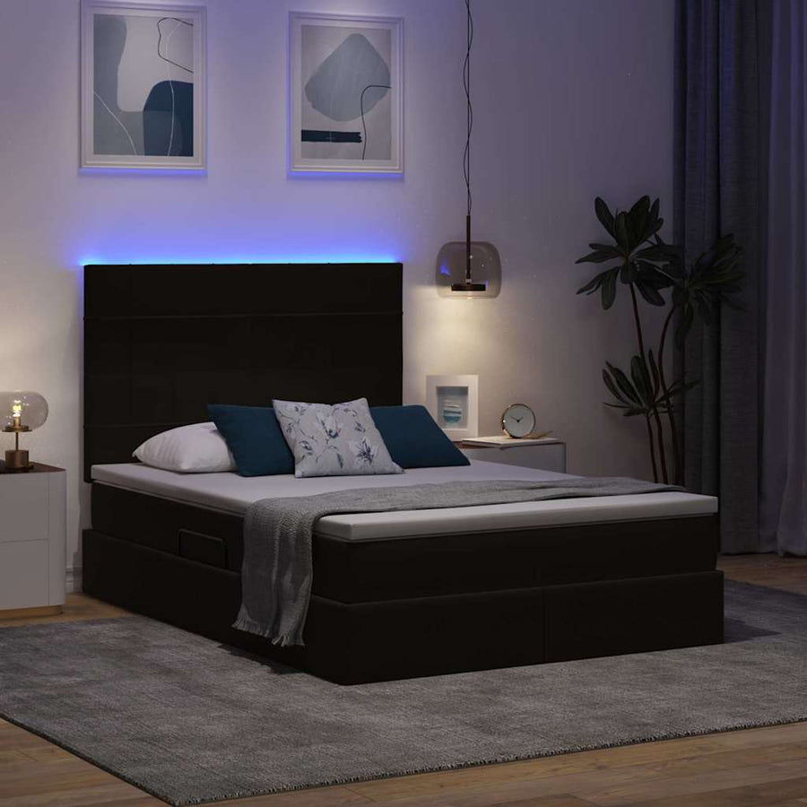 Bed met LED -striplichten met opslag Zwart 140 x 200 cm Fluweel