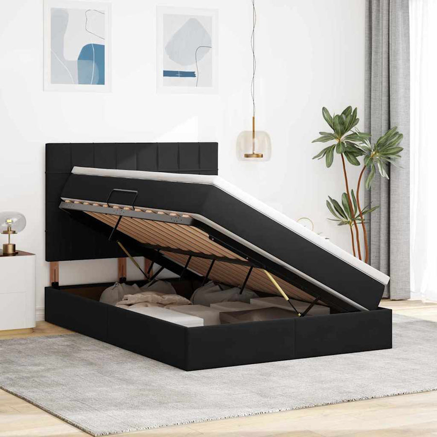 Bed met LED -striplichten met opslag Zwart 140 x 200 cm Fluweel
