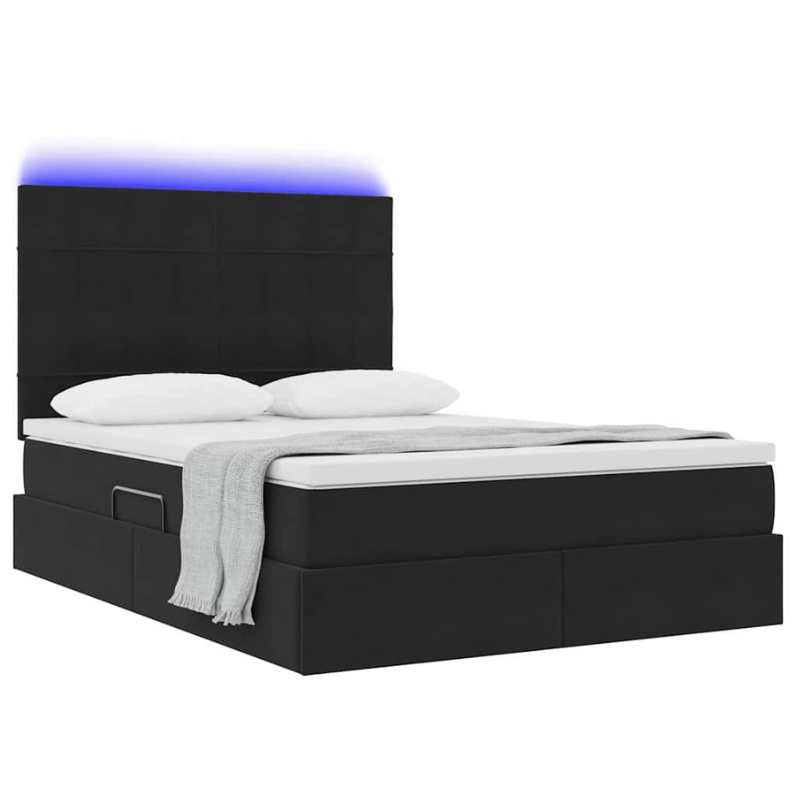 Bed met LED -striplichten met opslag Zwart 140 x 200 cm Fluweel