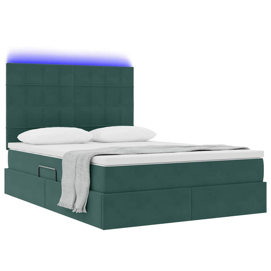 Bed met LED -striplichten Donkergroen 140 x 200 cm Fluweel