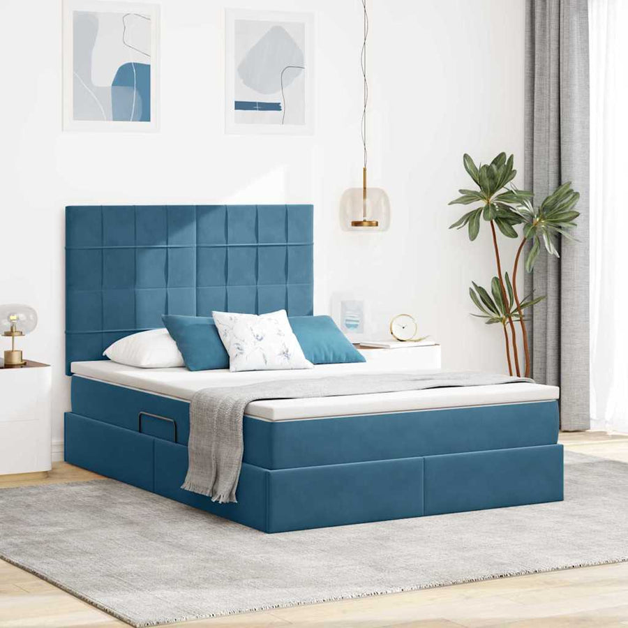 Bed met LED -striplichten Donkerblauw 140 x 200 cm Fluweel