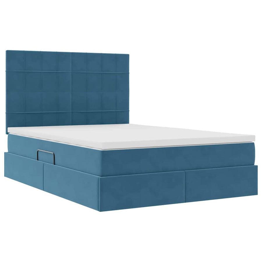 Bed met LED -striplichten Donkerblauw 140 x 200 cm Fluweel