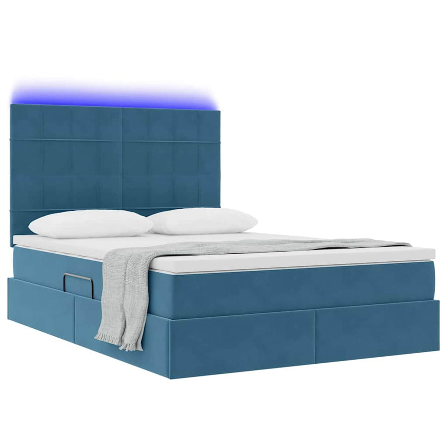 Bed met LED -striplichten Donkerblauw 140 x 200 cm Fluweel