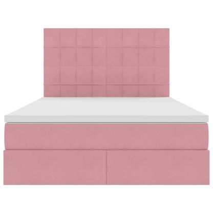 Bed met LED -striplichten met opslag Roze 140 x 200 cm Fluweel