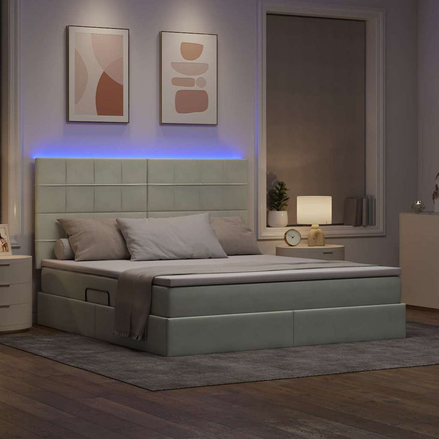 Bed met LED -striplichten Lichtgrijs 160 x 200 cm Fluweel