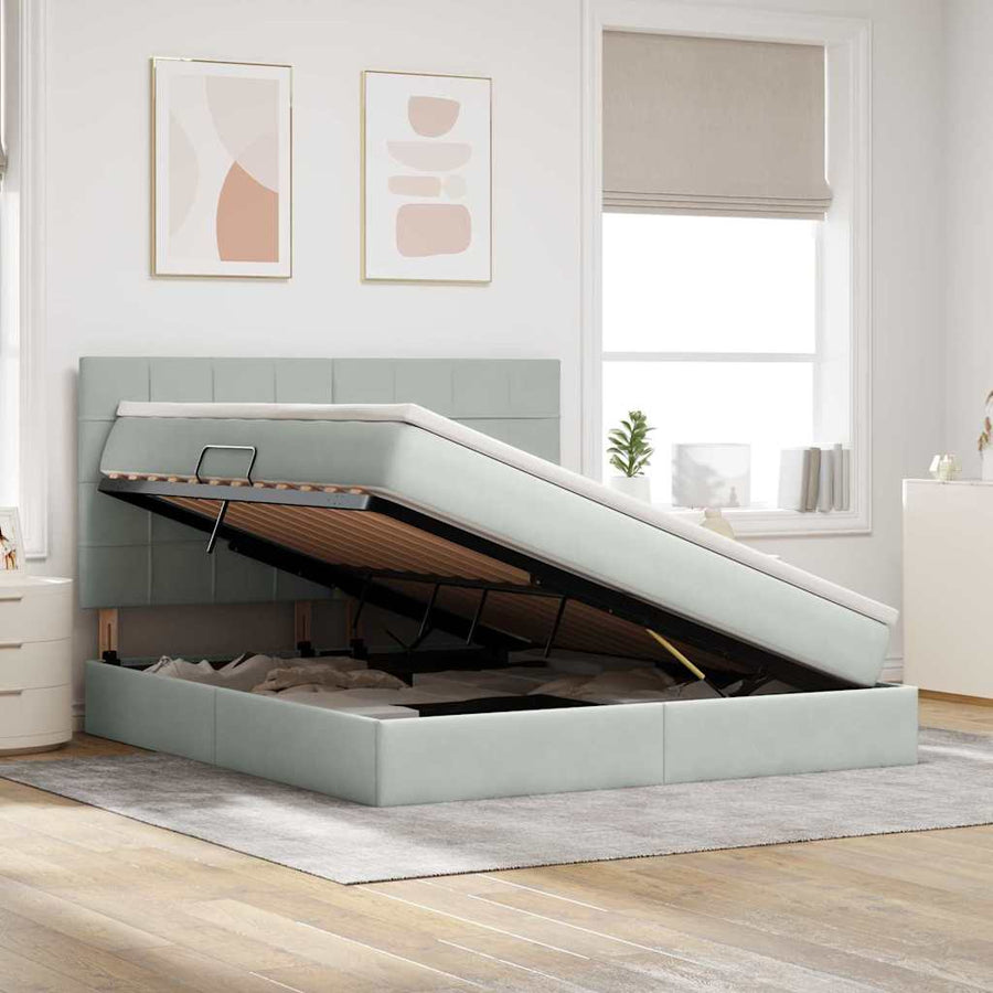 Bed met LED -striplichten Lichtgrijs 160 x 200 cm Fluweel