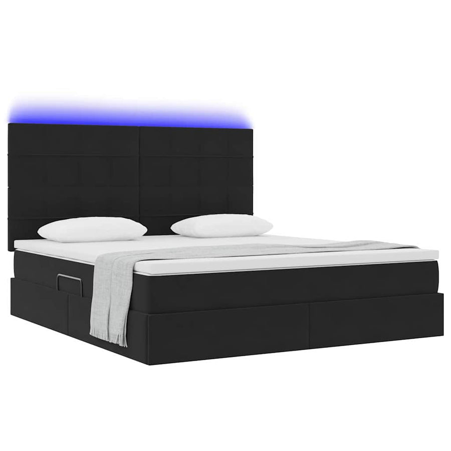 Bed met LED -striplichten met opslag Zwart 160 x 200 cm Fluweel
