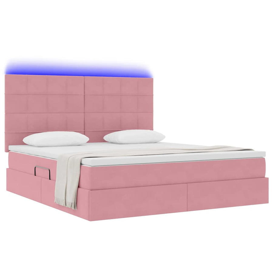 Bed met LED -striplichten met opslag Roze 160 x 200 cm Fluweel