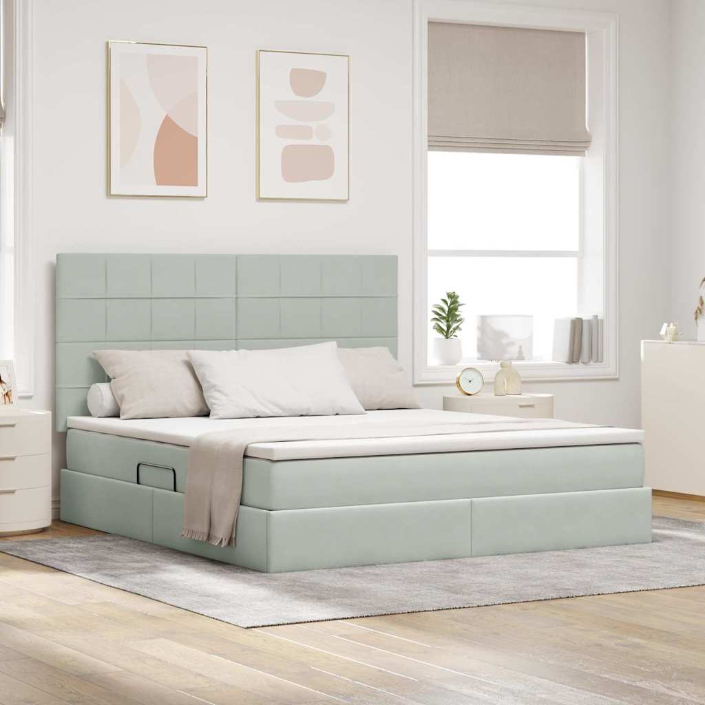 Bed met LED -striplichten Lichtgrijs 180 x 200 cm Fluweel