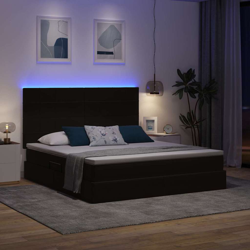 Bed met LED -striplichten met opslag Zwart 180 x 200 cm Fluweel