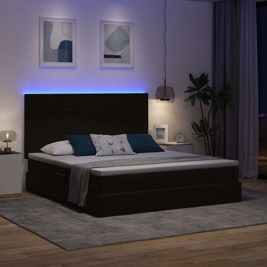 Bed met LED -striplichten met opslag Zwart 180 x 200 cm Fluweel