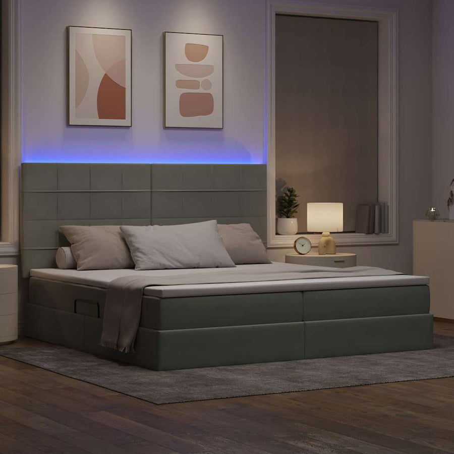 Bed met LED -striplichten Lichtgrijs 200 x 200 cm Fluweel