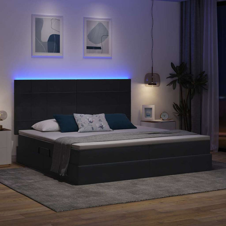 Bed met LED -striplichten Donkergrijs 200 x 200 cm Fluweel