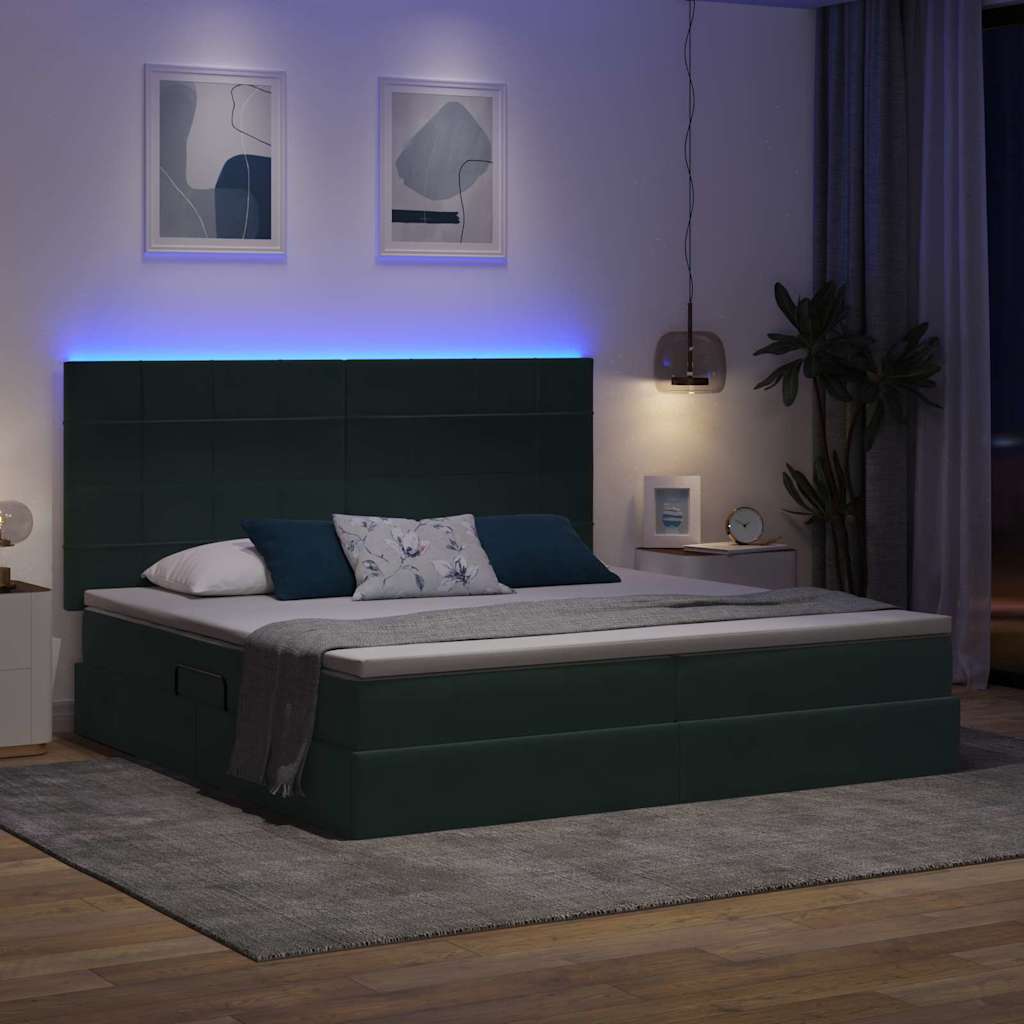Opbergbed met LED met matras Donkergroen 200 x 200 cm Fluweel
